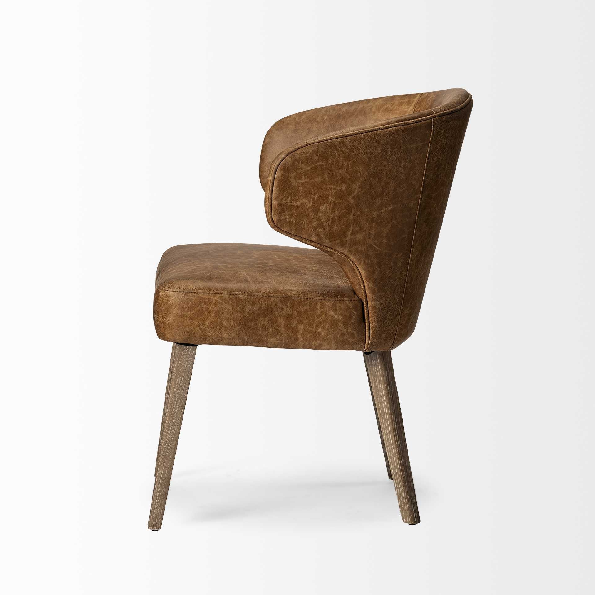 Brown Toned Leather With Brown Wooden Base Dining Chair By Homeroots - Image 4