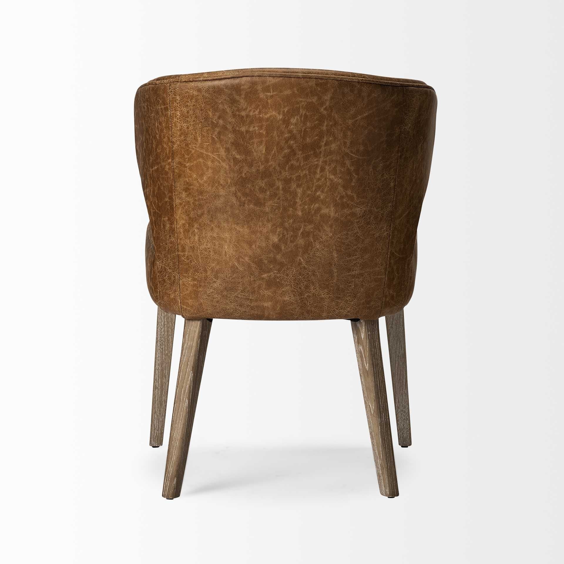 Brown Toned Leather With Brown Wooden Base Dining Chair By Homeroots - Image 5