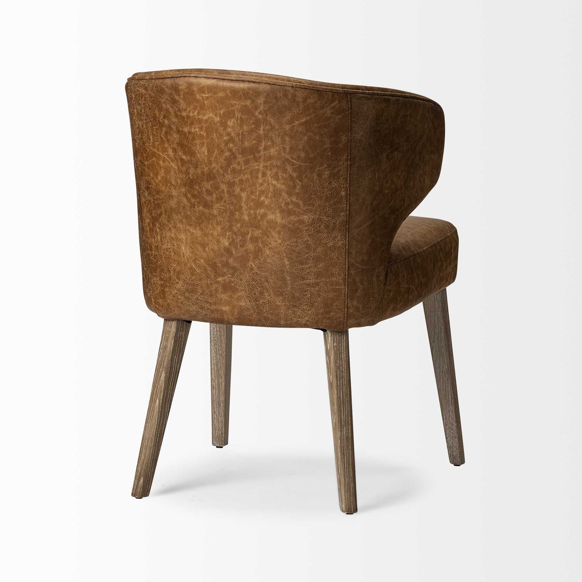 Brown Toned Leather With Brown Wooden Base Dining Chair By Homeroots - Image 6