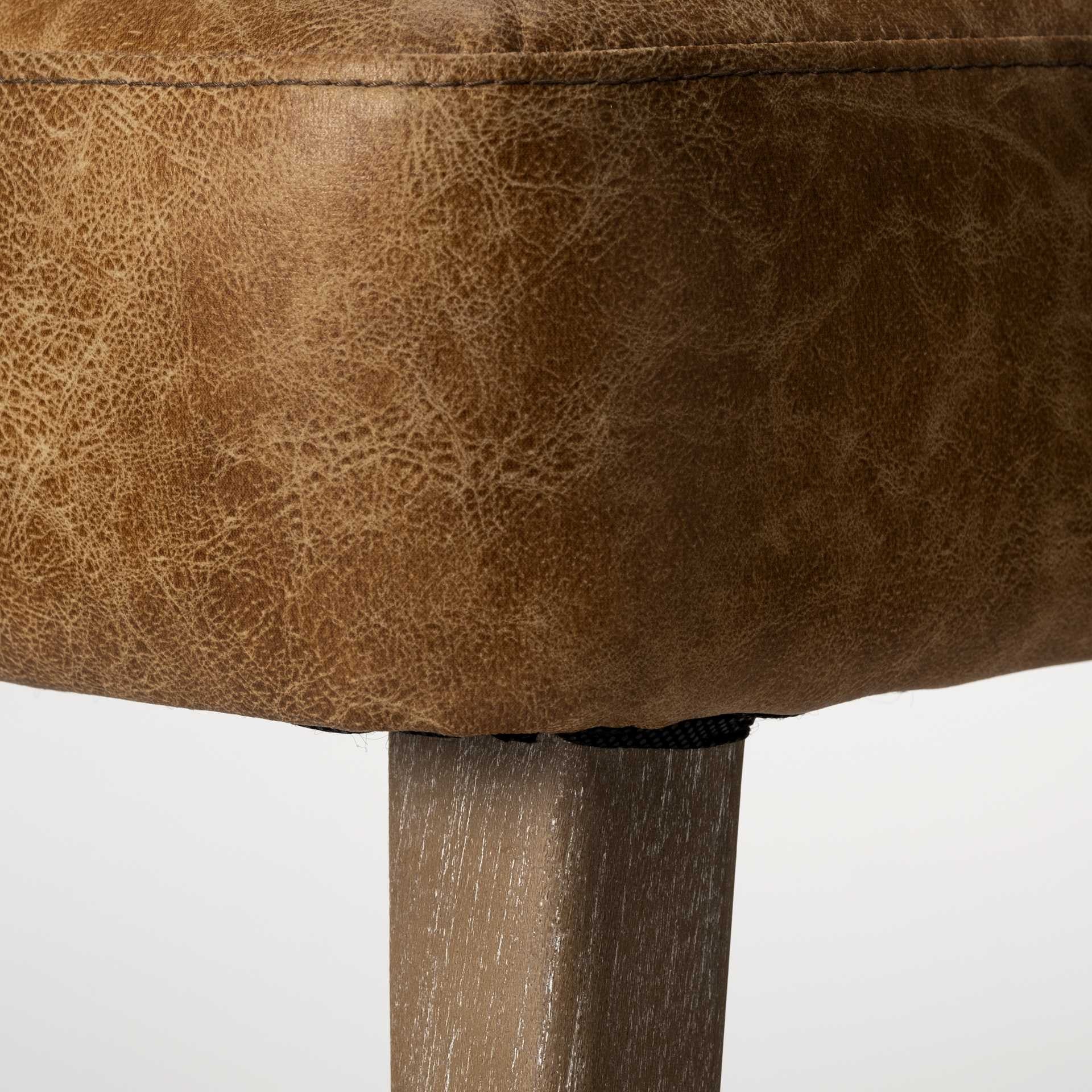 Brown Toned Leather With Brown Wooden Base Dining Chair By Homeroots - Image 8