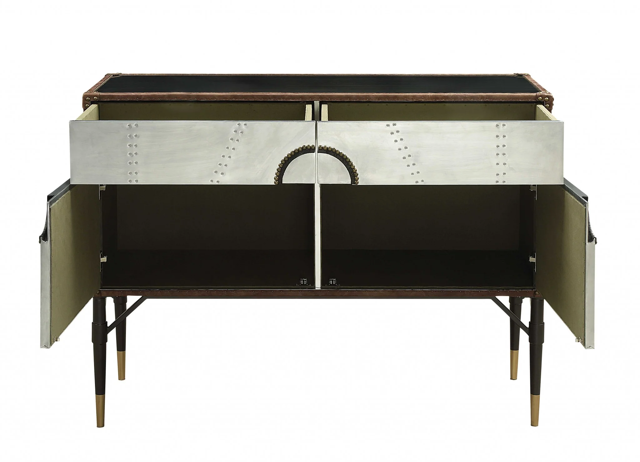 Brown Top Grain Leather And Aluminum Console Table By Homeroots - Image 2