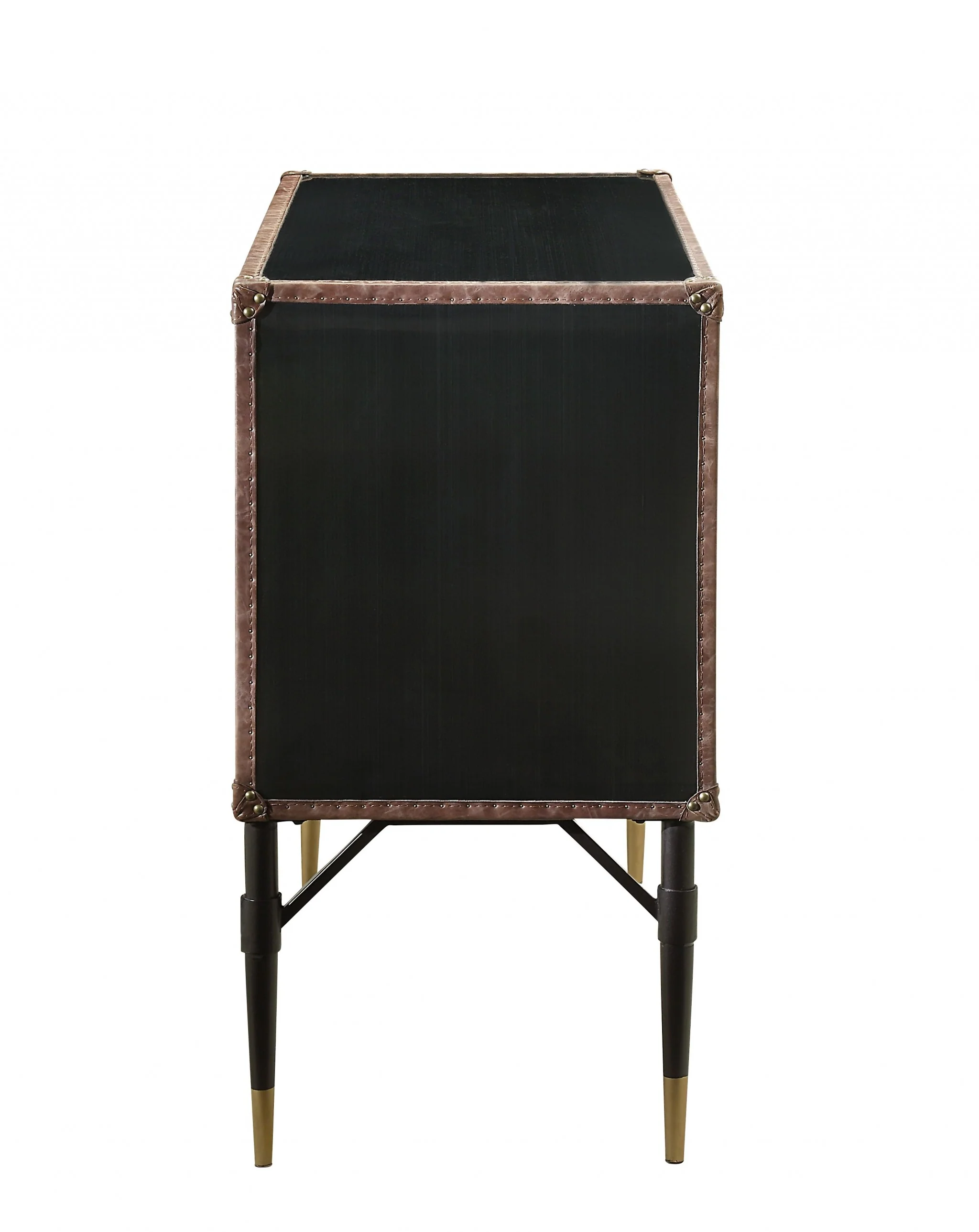 Brown Top Grain Leather And Aluminum Console Table By Homeroots - Image 3