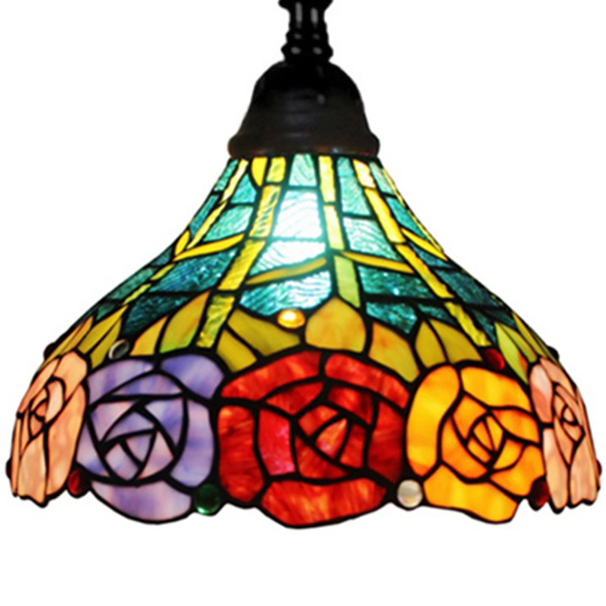 Brown Torchiere Floor Lamp With Blue and Yellow Flowers Glass Dome Shade By Homeroots - Image 3