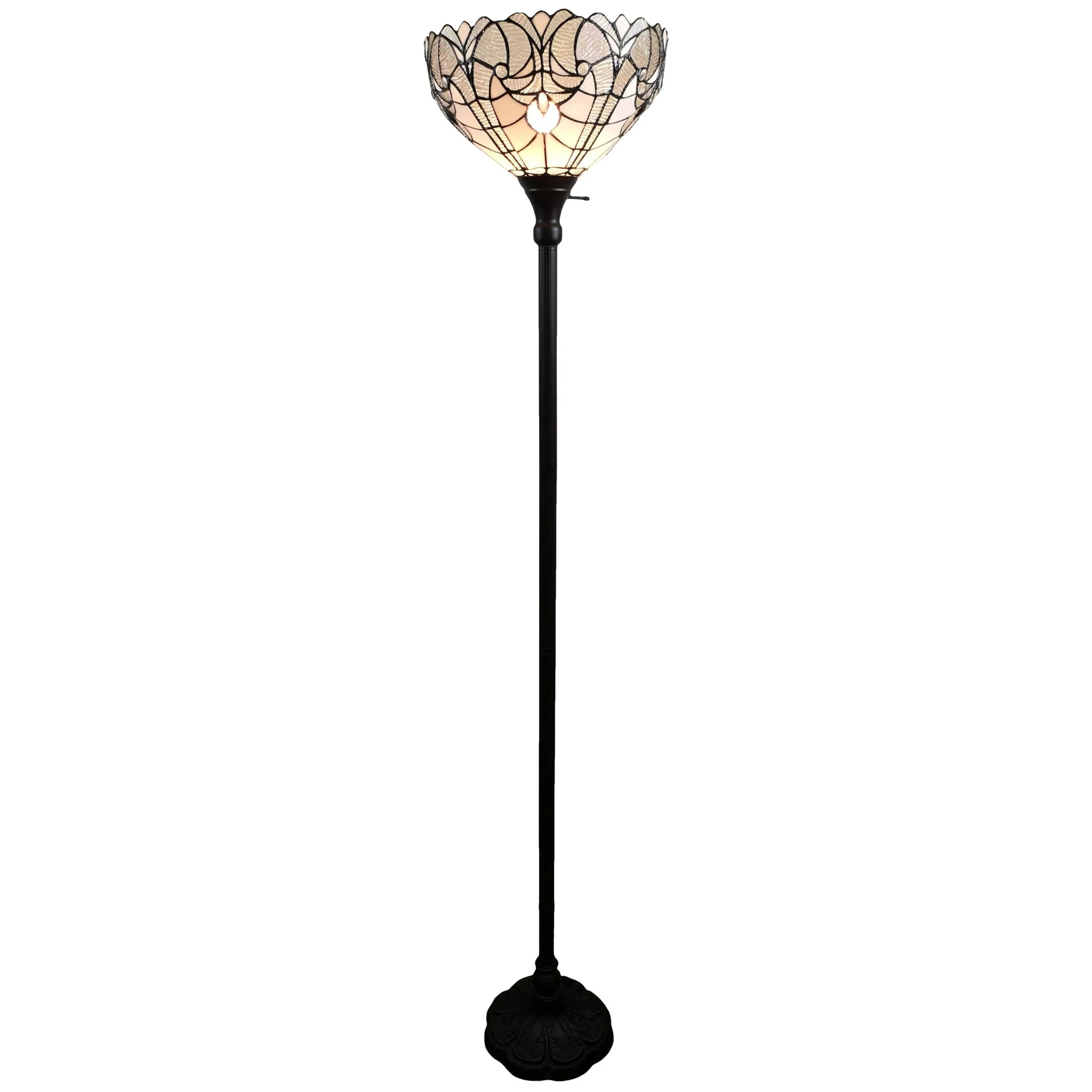 Brown Torchiere Floor Lamp With White Tiffany Style Glass Dome Shade By Homeroots - Image 2