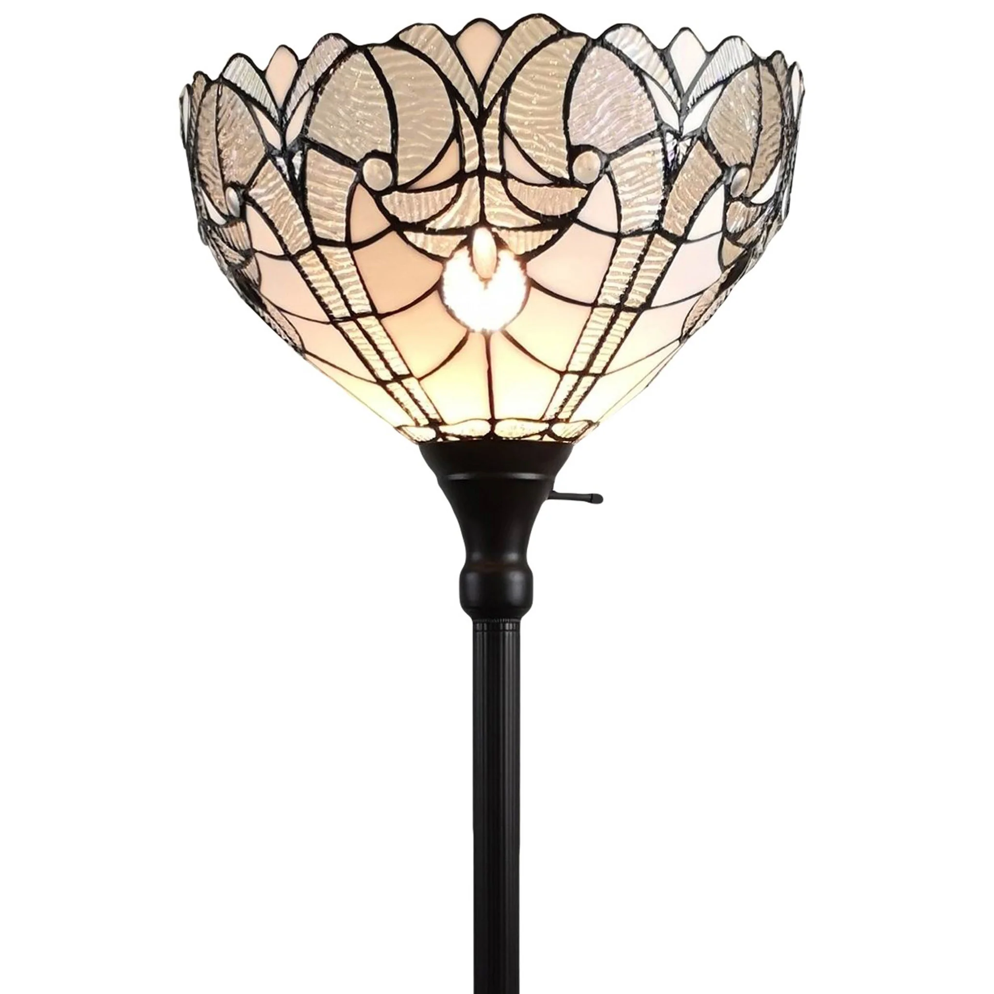 Brown Torchiere Floor Lamp With White Tiffany Style Glass Dome Shade By Homeroots - Image 3