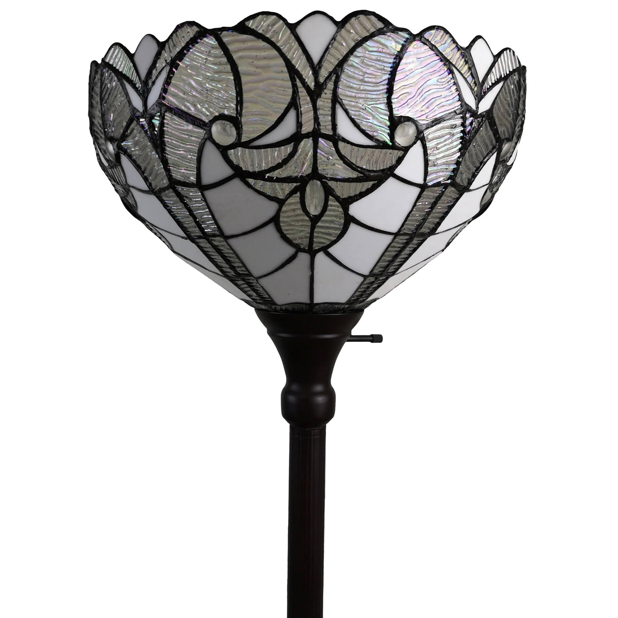 Brown Torchiere Floor Lamp With White Tiffany Style Glass Dome Shade By Homeroots - Image 4