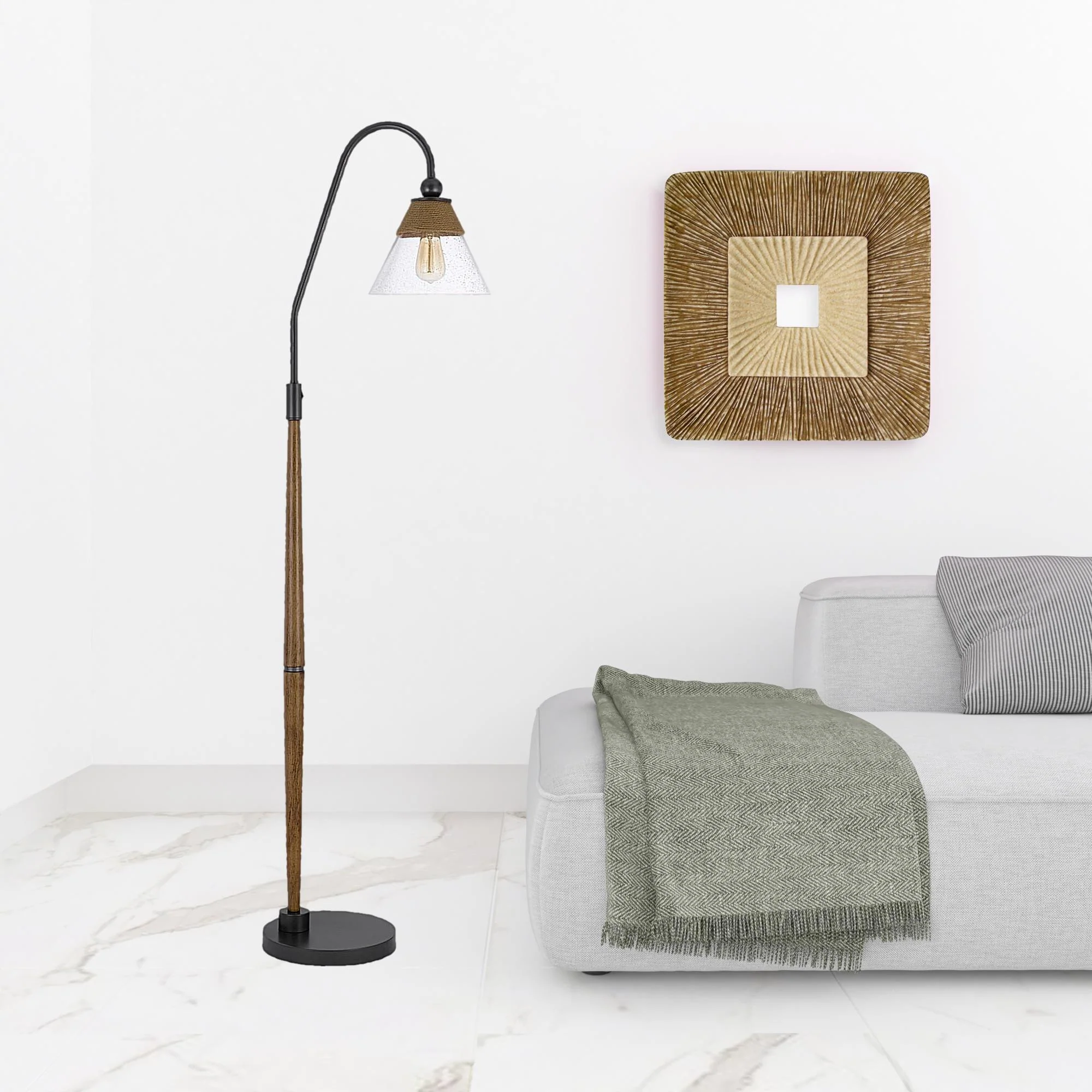 Brown Traditional Shaped Floor Lamp With Clear Transparent Glass Empire Shade By Homeroots - Image 2