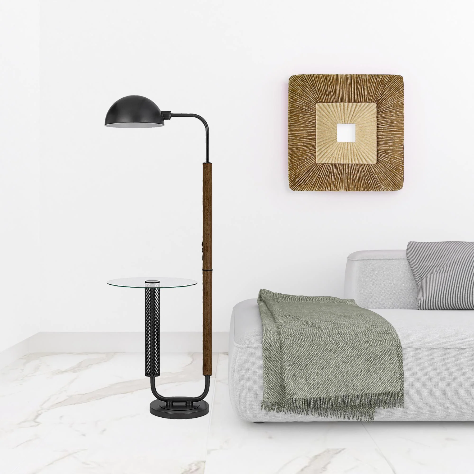 Brown Tray Table Floor Lamp With Bronze Transparent Glass Dome Shade By Homeroots - Image 2