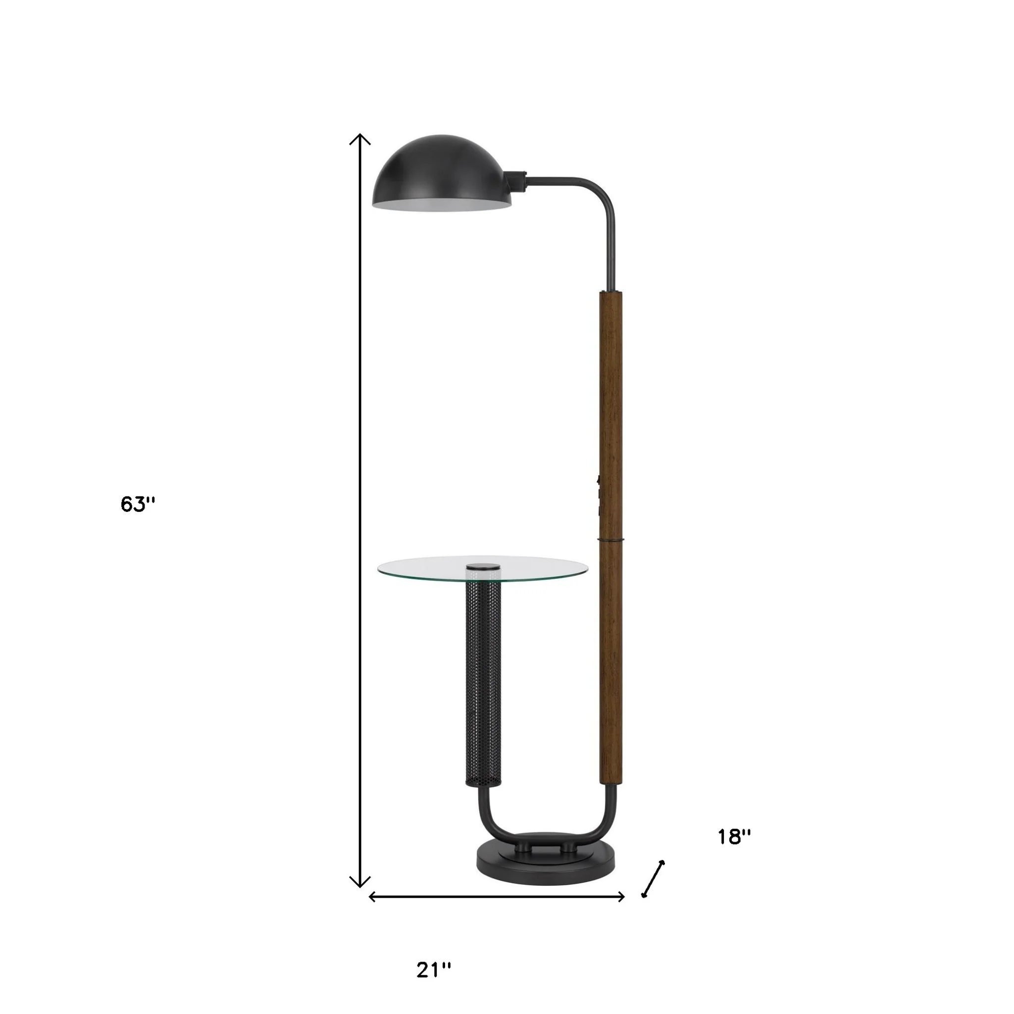 Brown Tray Table Floor Lamp With Bronze Transparent Glass Dome Shade By Homeroots - Image 5