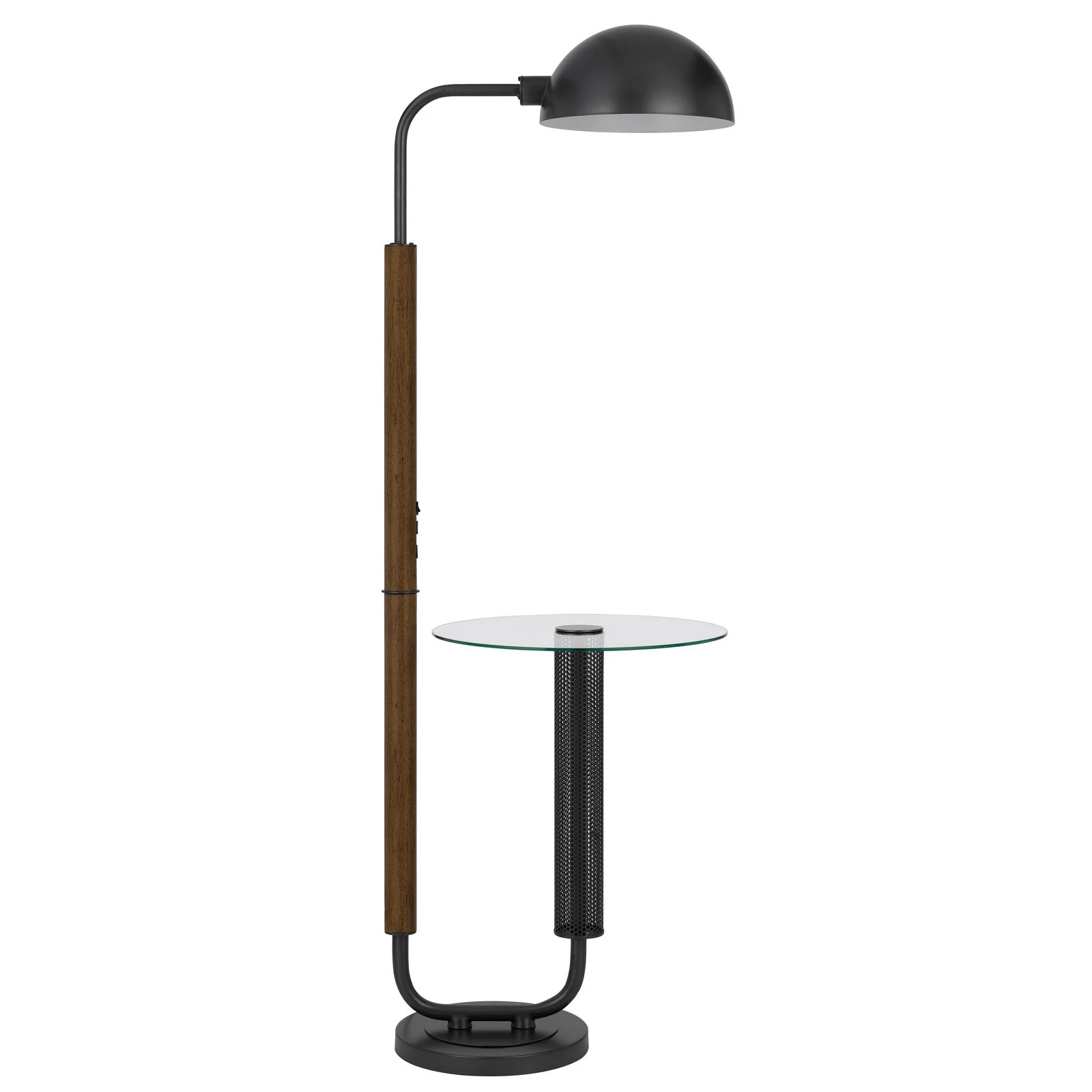 Brown Tray Table Floor Lamp With Bronze Transparent Glass Dome Shade By Homeroots - Image 6