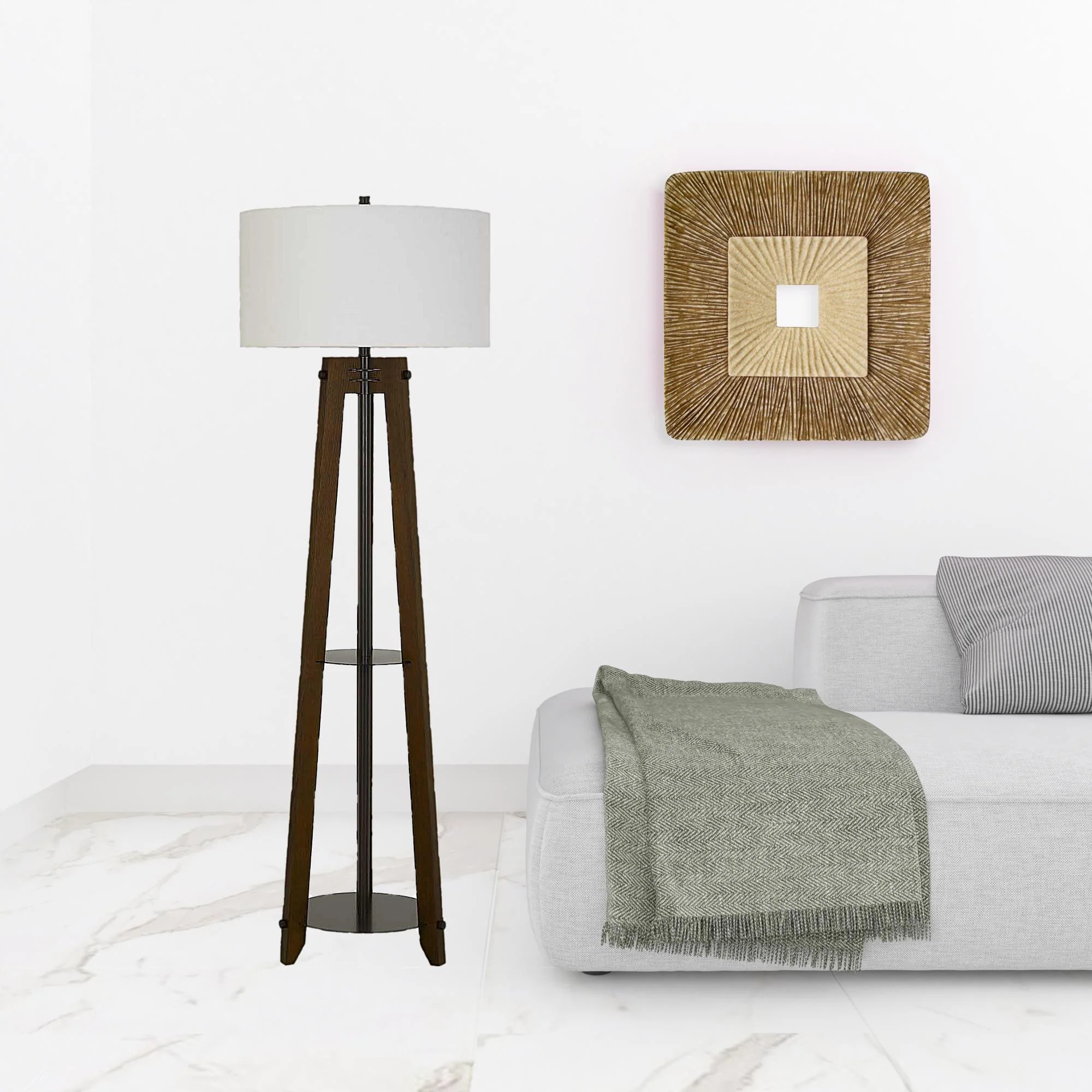 Brown Tripod Floor Lamp With White Rectangular Shade By Homeroots - Image 3