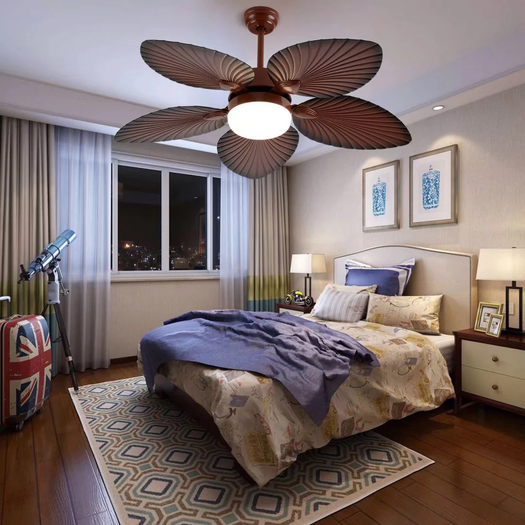 Brown Tropical Palm Metal Ceiling Lamp And Fan By Homeroots - Image 2