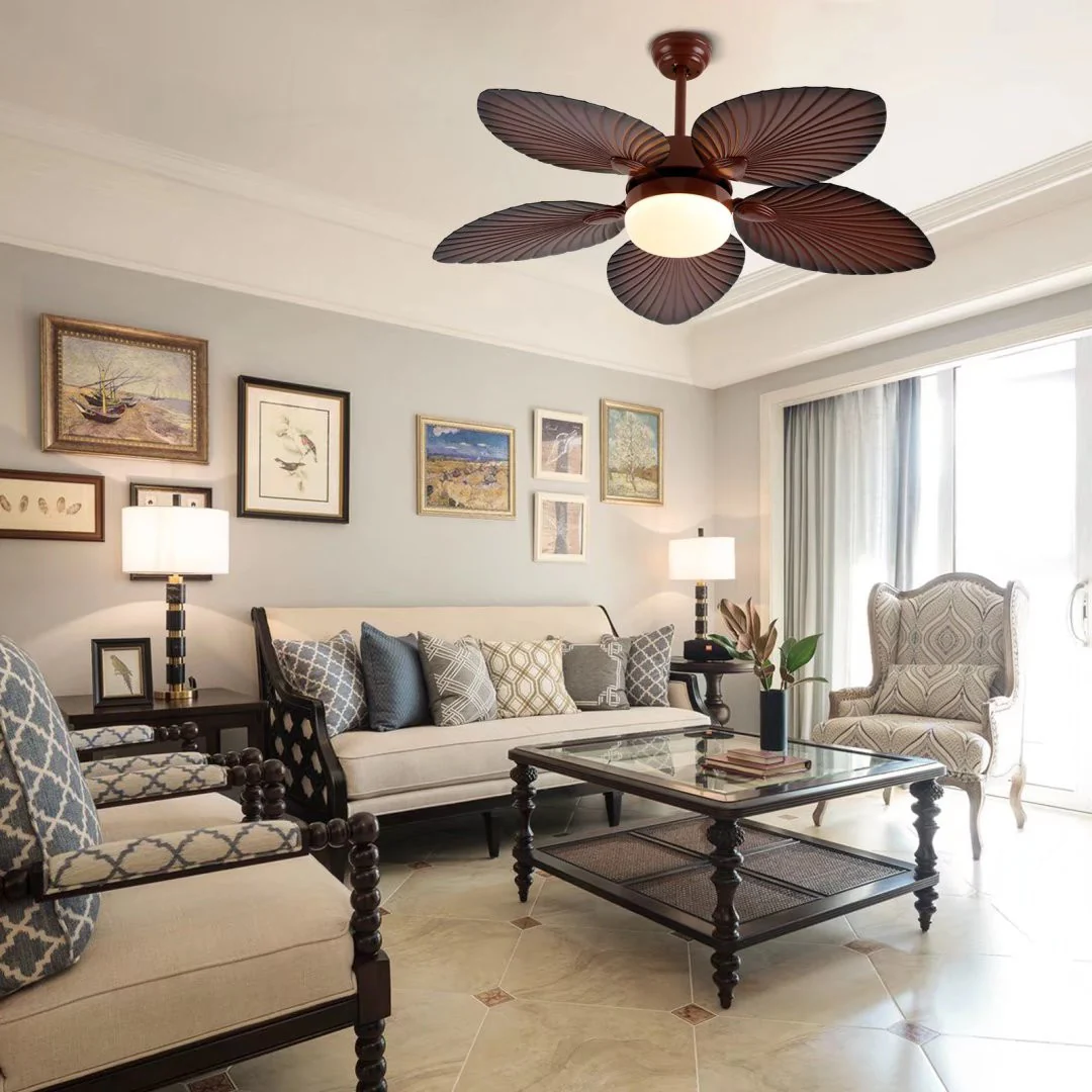 Brown Tropical Palm Metal Ceiling Lamp And Fan By Homeroots - Image 3