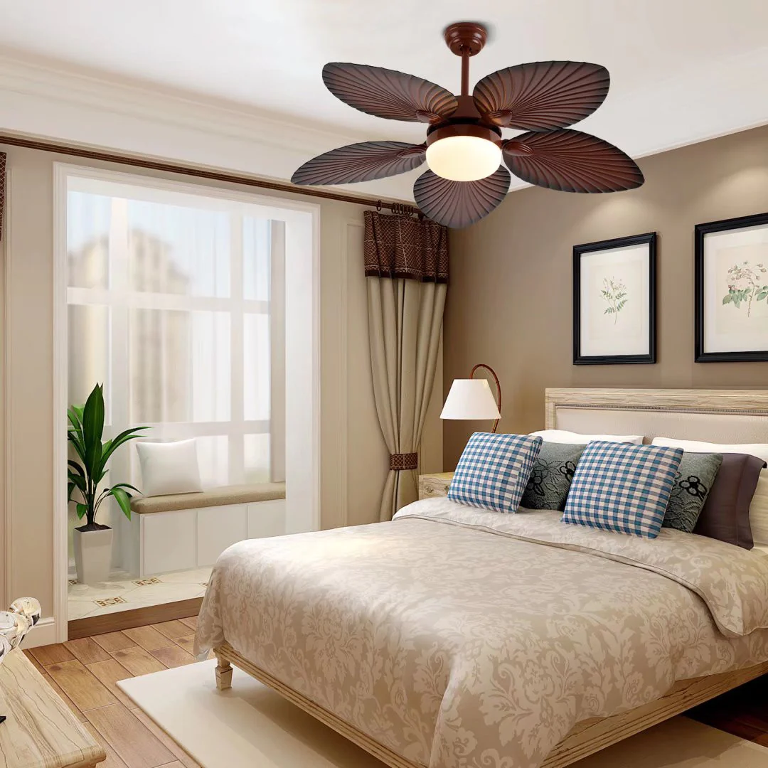 Brown Tropical Palm Metal Ceiling Lamp And Fan By Homeroots - Image 4