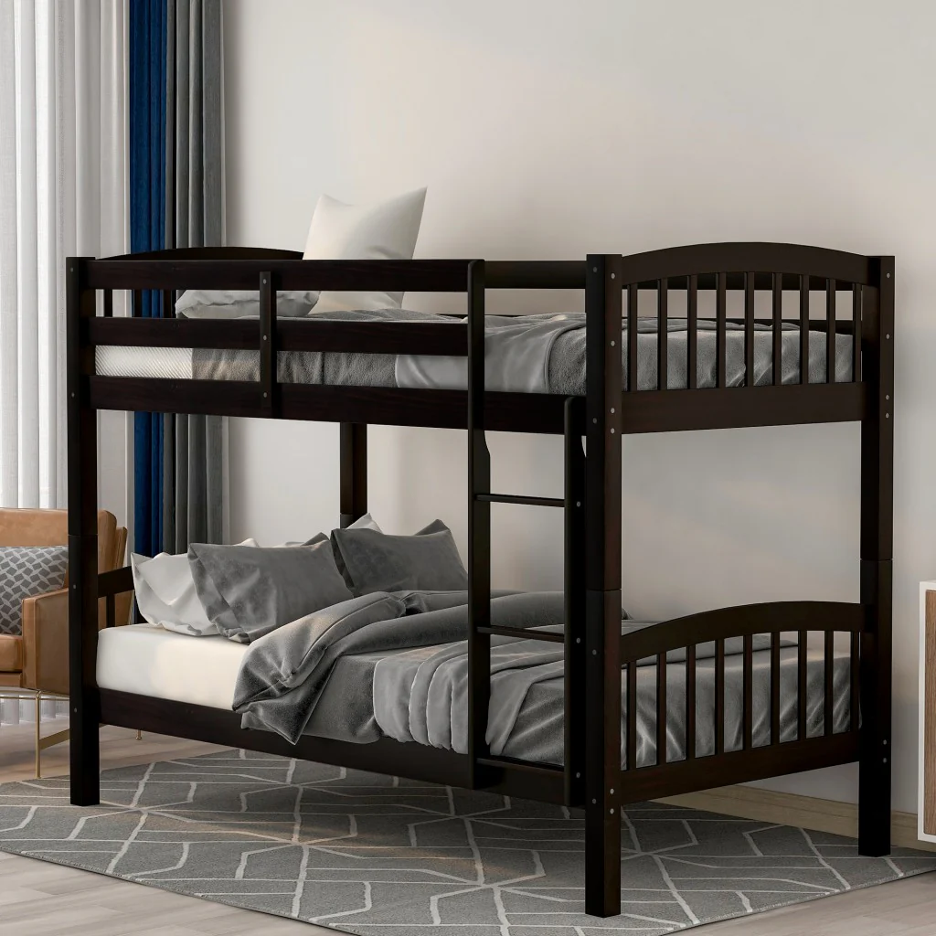 Brown Twin Over Twin Bunk Bed By Homeroots - Image 2
