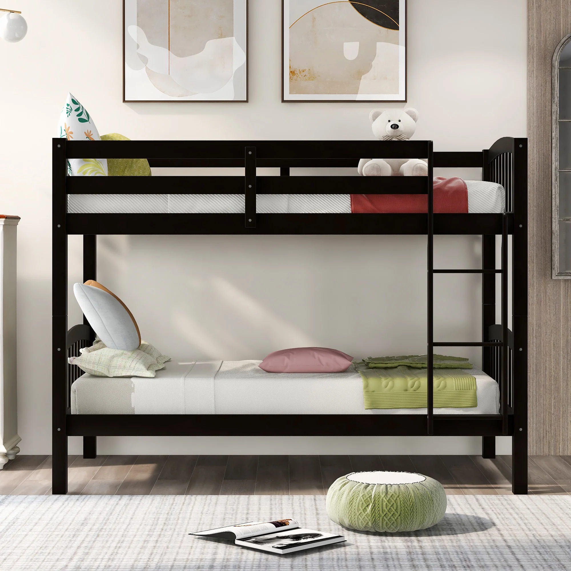 Brown Twin Over Twin Bunk Bed By Homeroots - Image 3