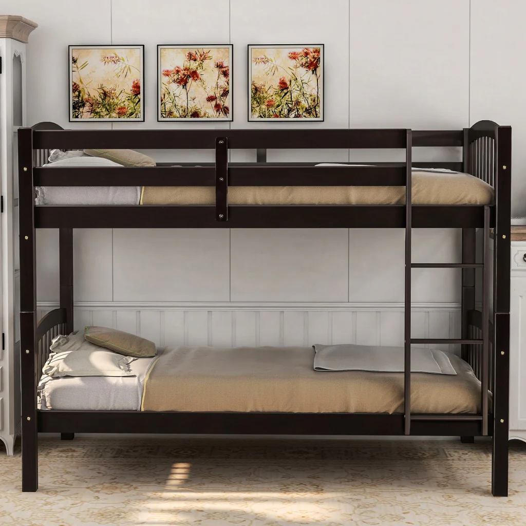 Brown Twin Over Twin Bunk Bed By Homeroots - Image 4