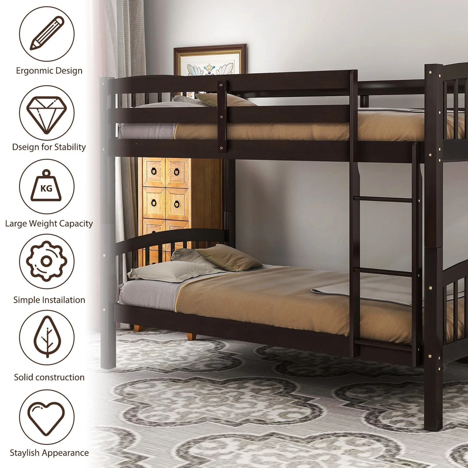Brown Twin Over Twin Bunk Bed By Homeroots - Image 6