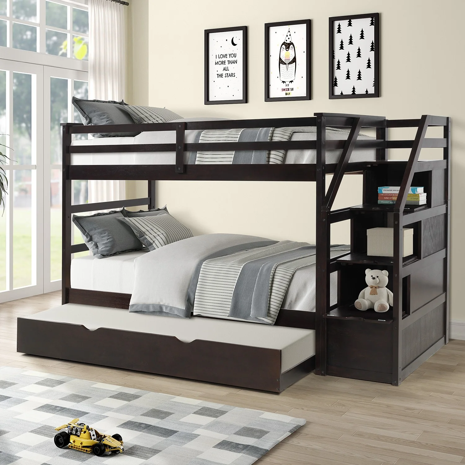 Brown Twin Over Twin Bunk Bed With Trundle By Homeroots - Image 5