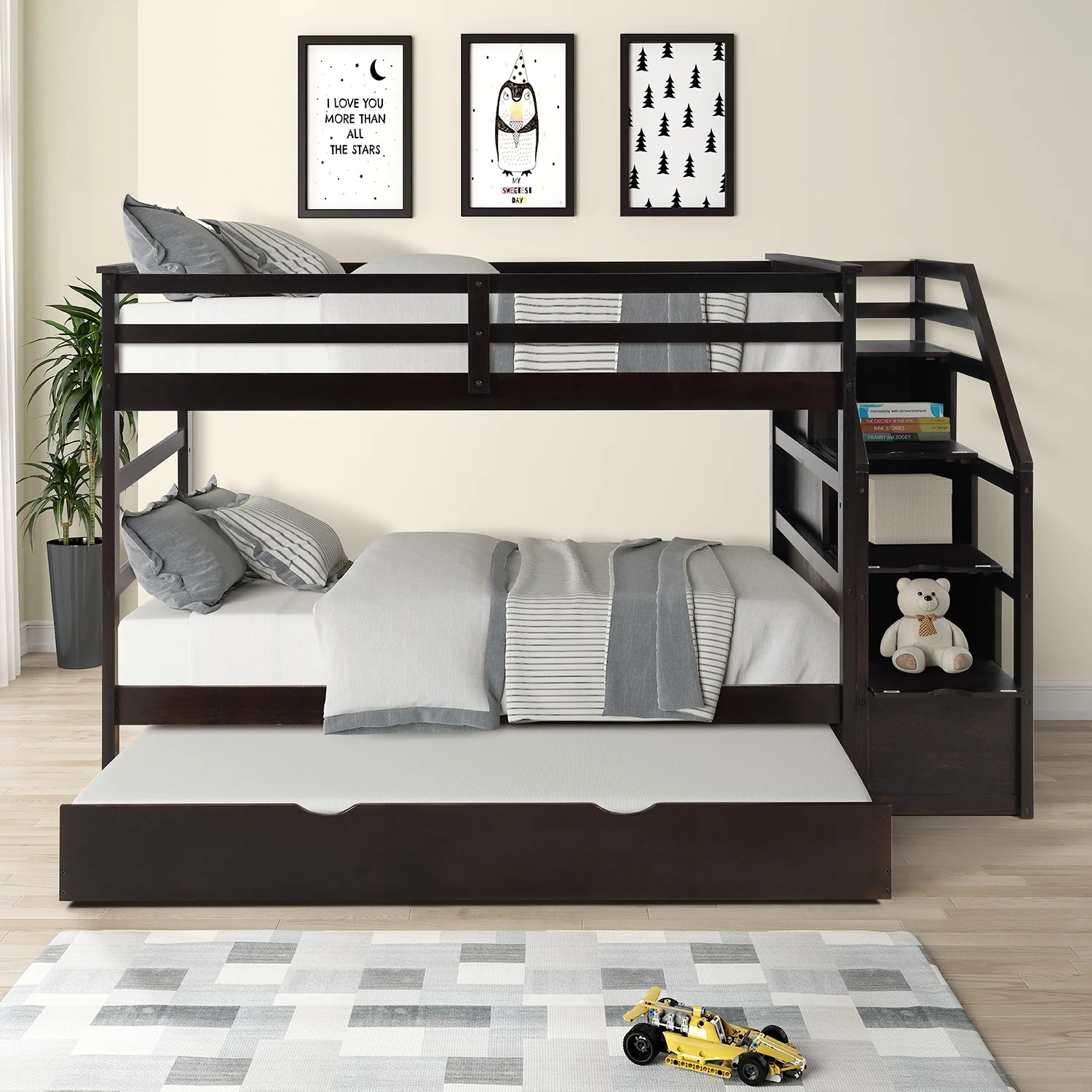 Brown Twin Over Twin Bunk Bed With Trundle By Homeroots - Image 6
