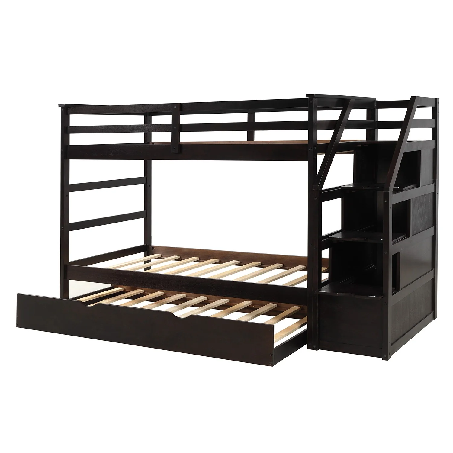 Brown Twin Over Twin Bunk Bed With Trundle By Homeroots - Image 7