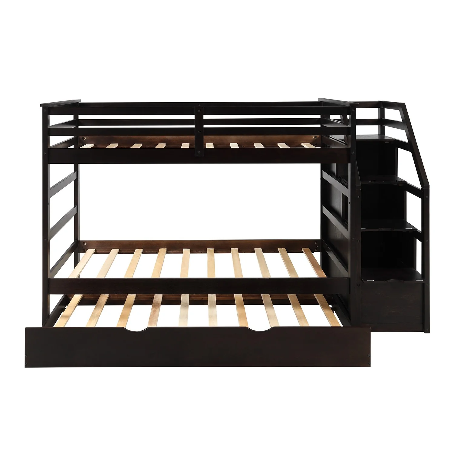 Brown Twin Over Twin Bunk Bed With Trundle By Homeroots - Image 8