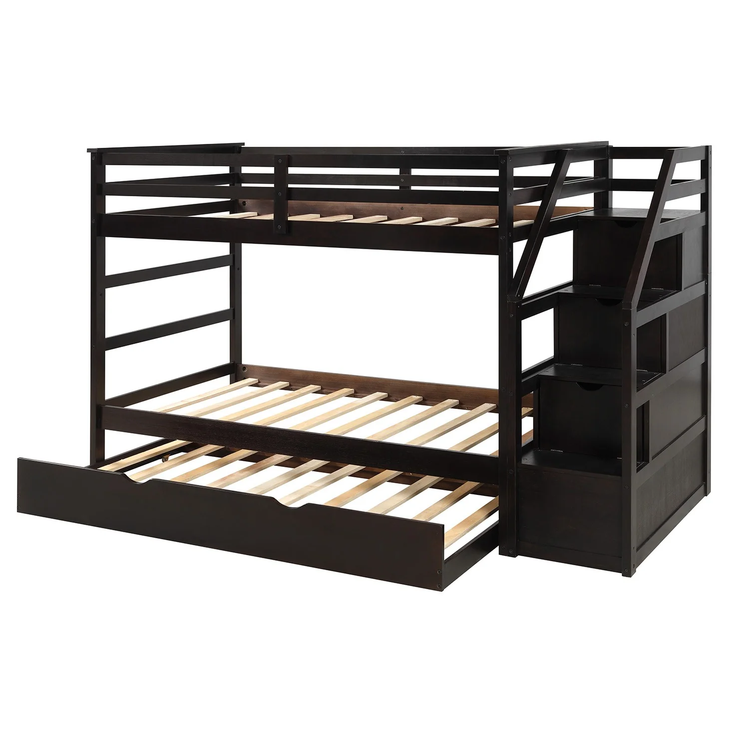 Brown Twin Over Twin Bunk Bed With Trundle By Homeroots - Image 9