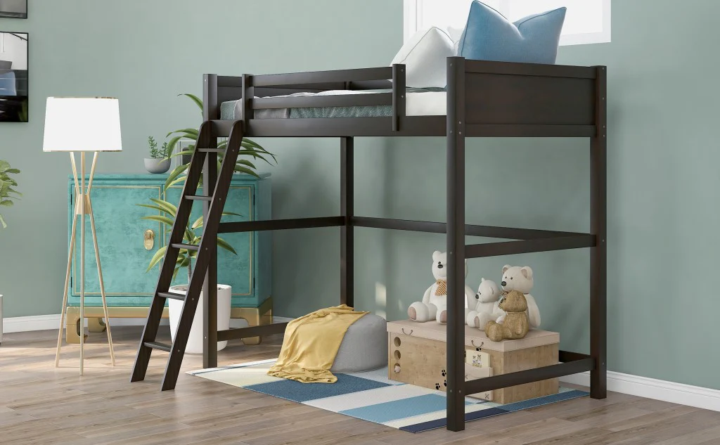 Brown Twin Size Hight Loft Bed By Homeroots - Image 5