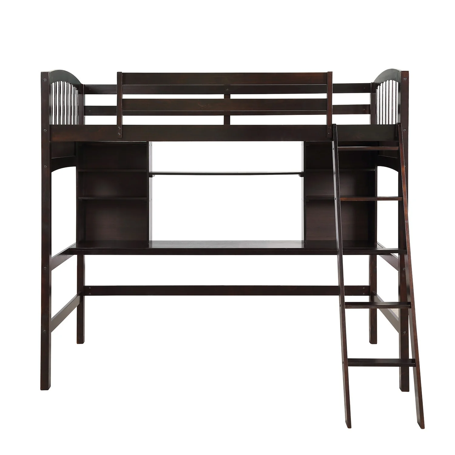 Brown Twin Size Loft Bed With Desk And Shelves By Homeroots - Image 4