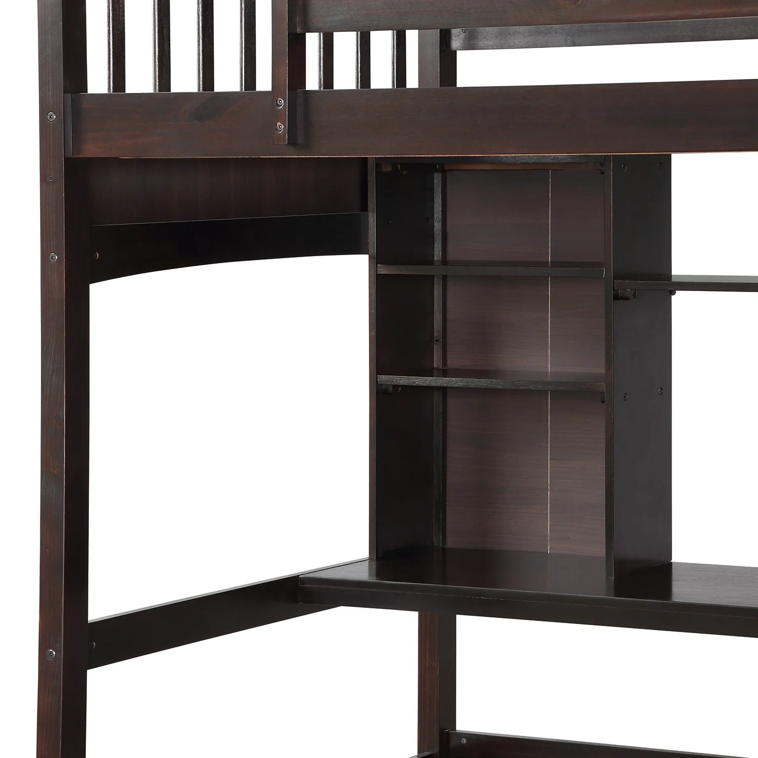 Brown Twin Size Loft Bed With Desk And Shelves By Homeroots - Image 7