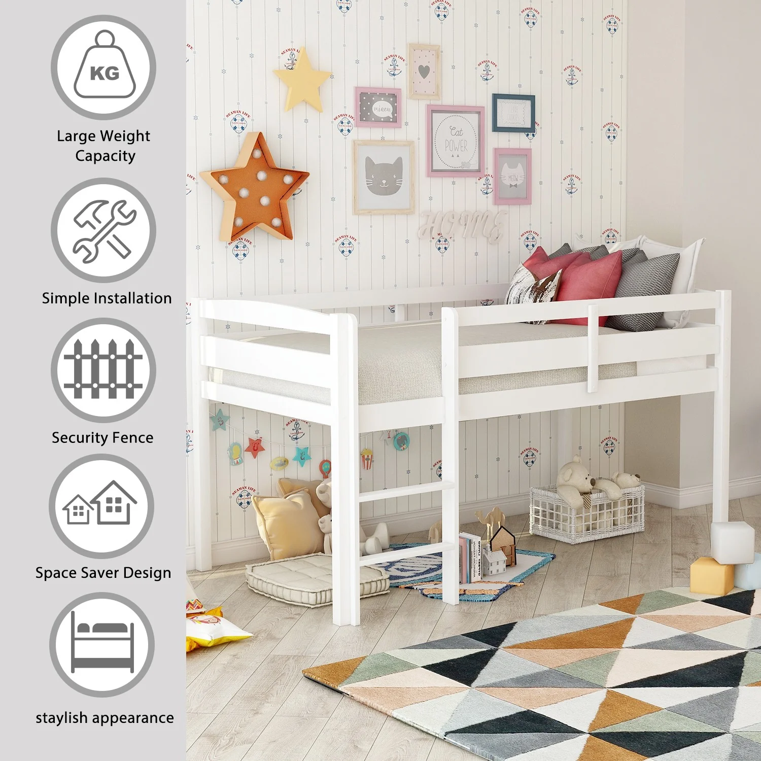 Brown Twin Size Low Loft Bed By Homeroots - Image 18