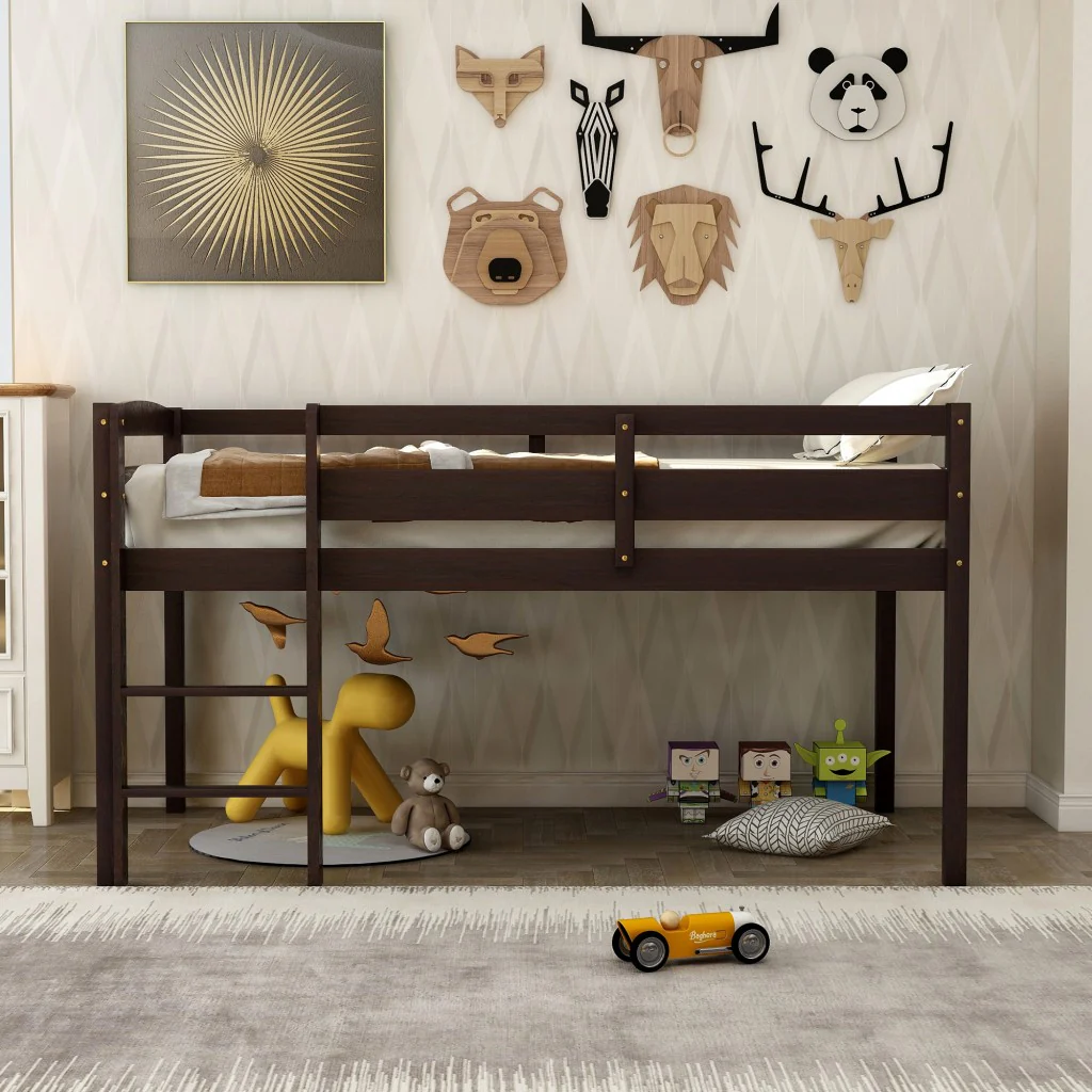 Brown Twin Size Low Loft Bed By Homeroots - Image 2