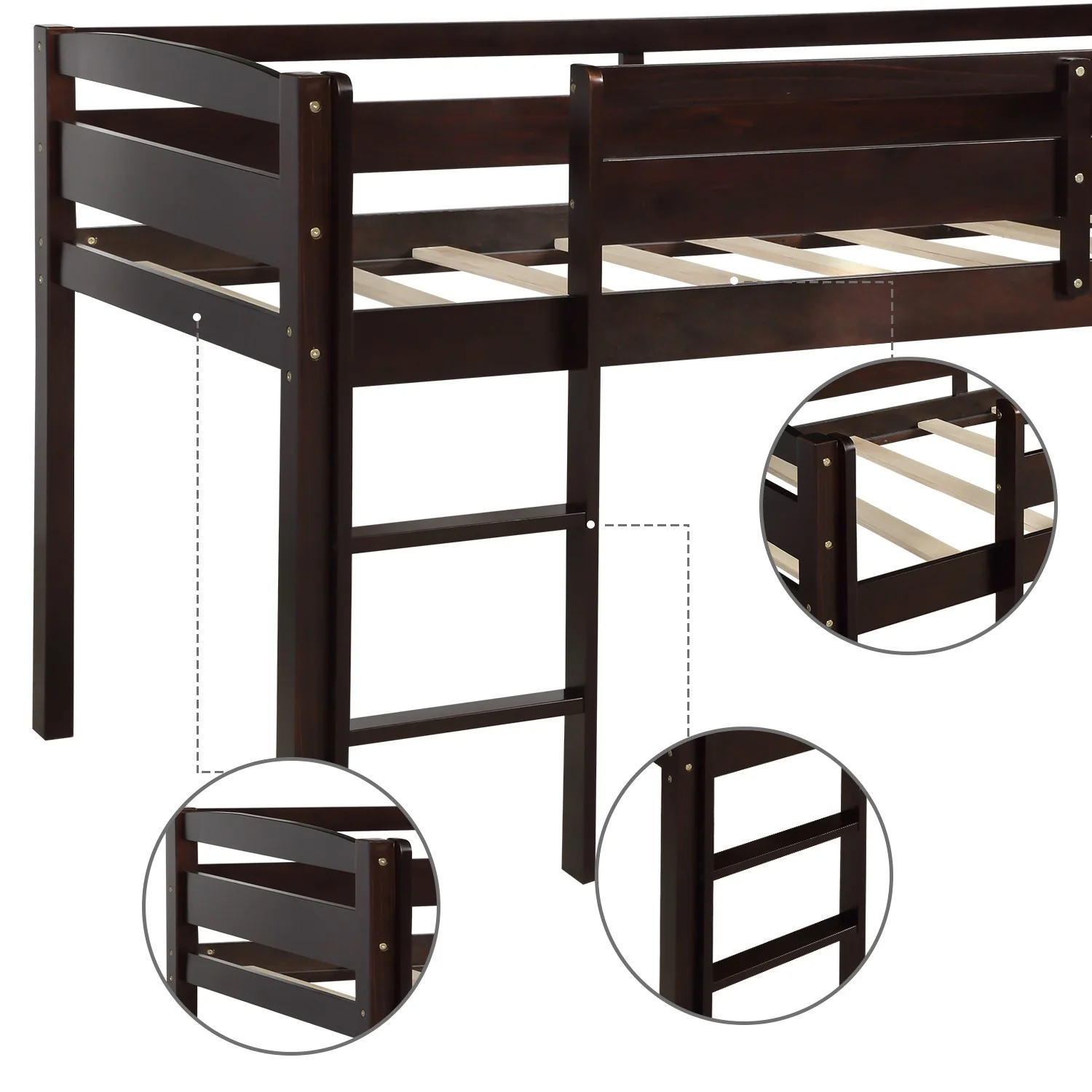 Brown Twin Size Low Loft Bed By Homeroots - Image 7