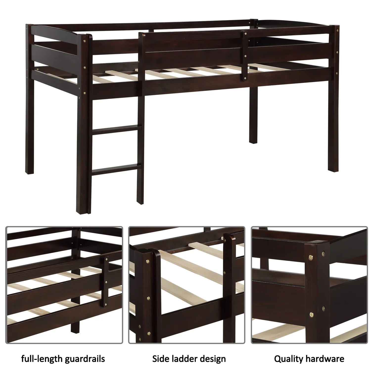 Brown Twin Size Low Loft Bed By Homeroots - Image 8
