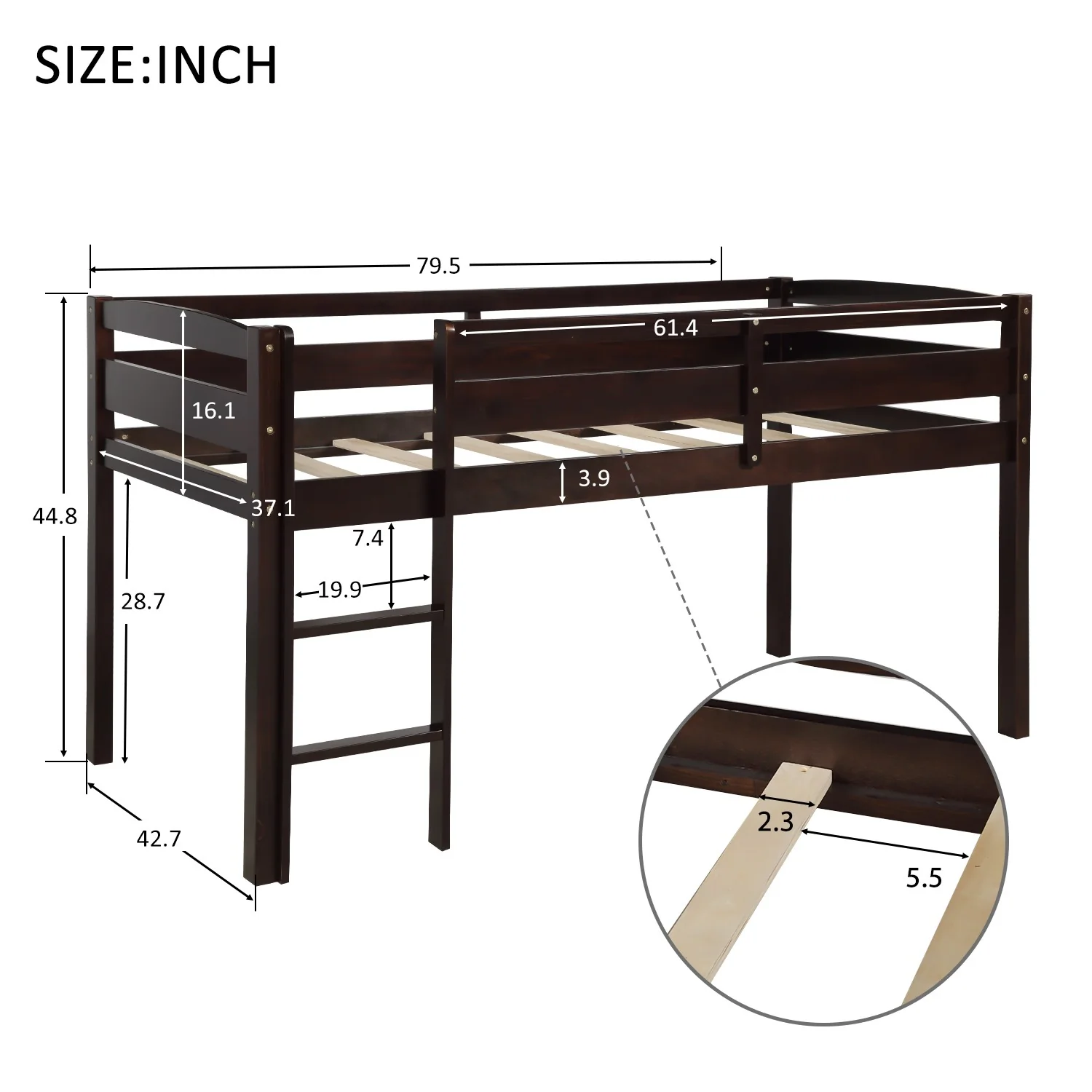Brown Twin Size Low Loft Bed By Homeroots - Image 9