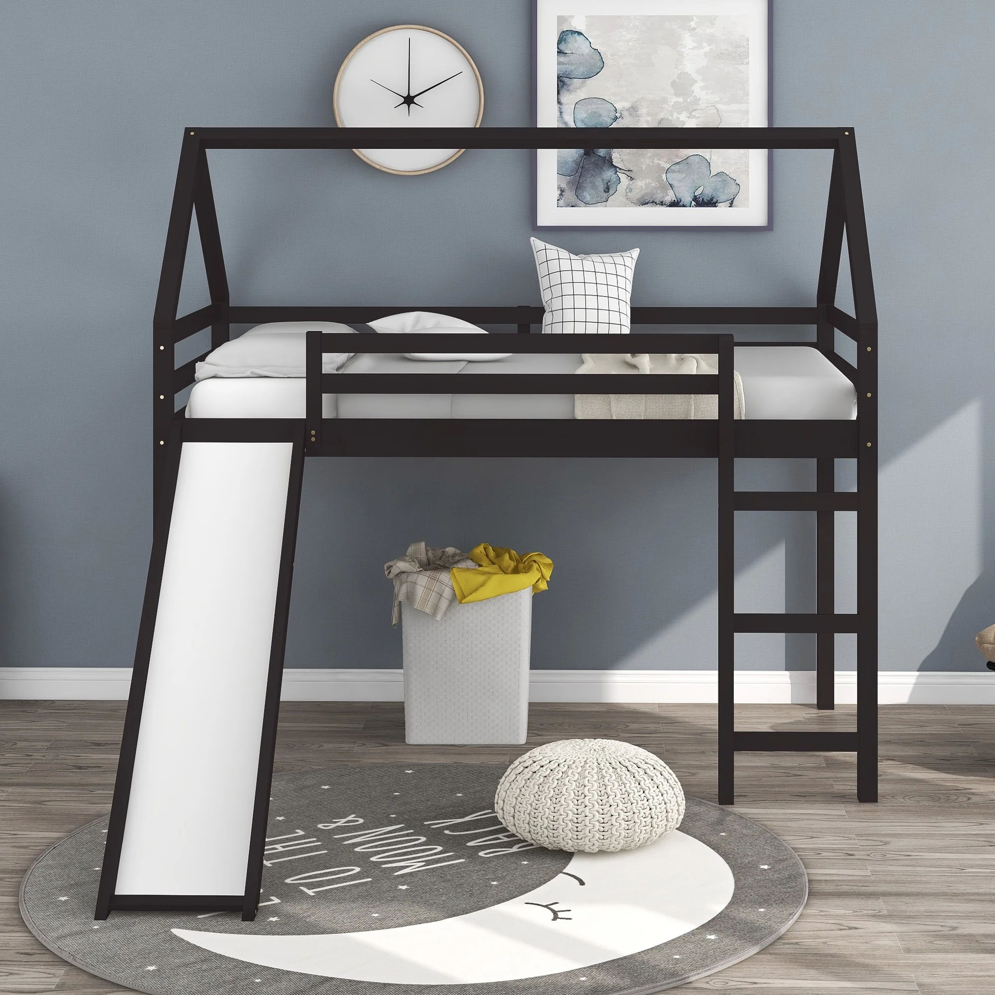 Brown Twin Size Slide House Loft Bed By Homeroots - Image 2