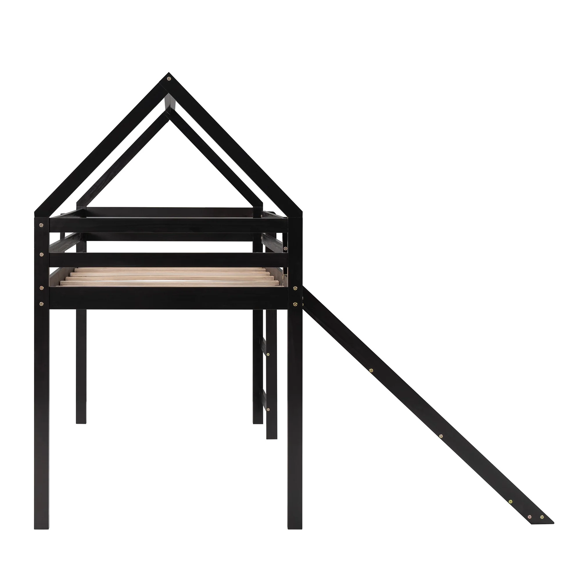 Brown Twin Size Slide House Loft Bed By Homeroots - Image 5