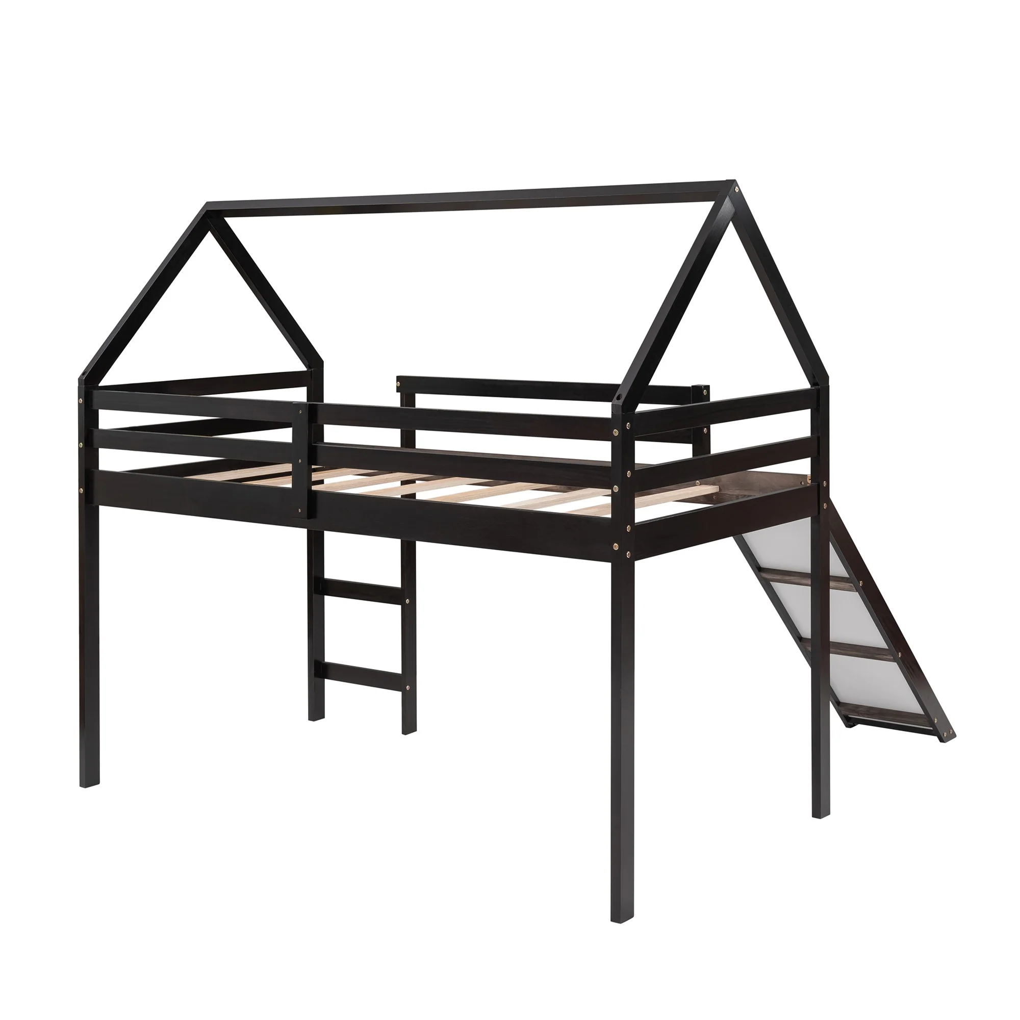 Brown Twin Size Slide House Loft Bed By Homeroots - Image 7