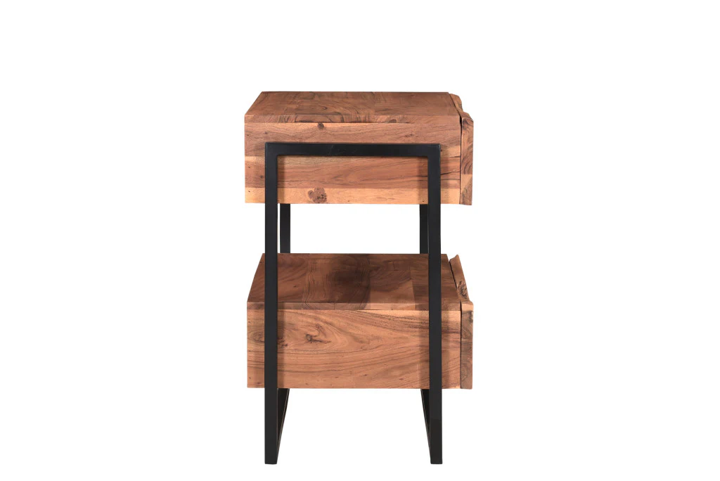 Brown Two Drawer Wood and Metal Nightstand By Homeroots - Image 4