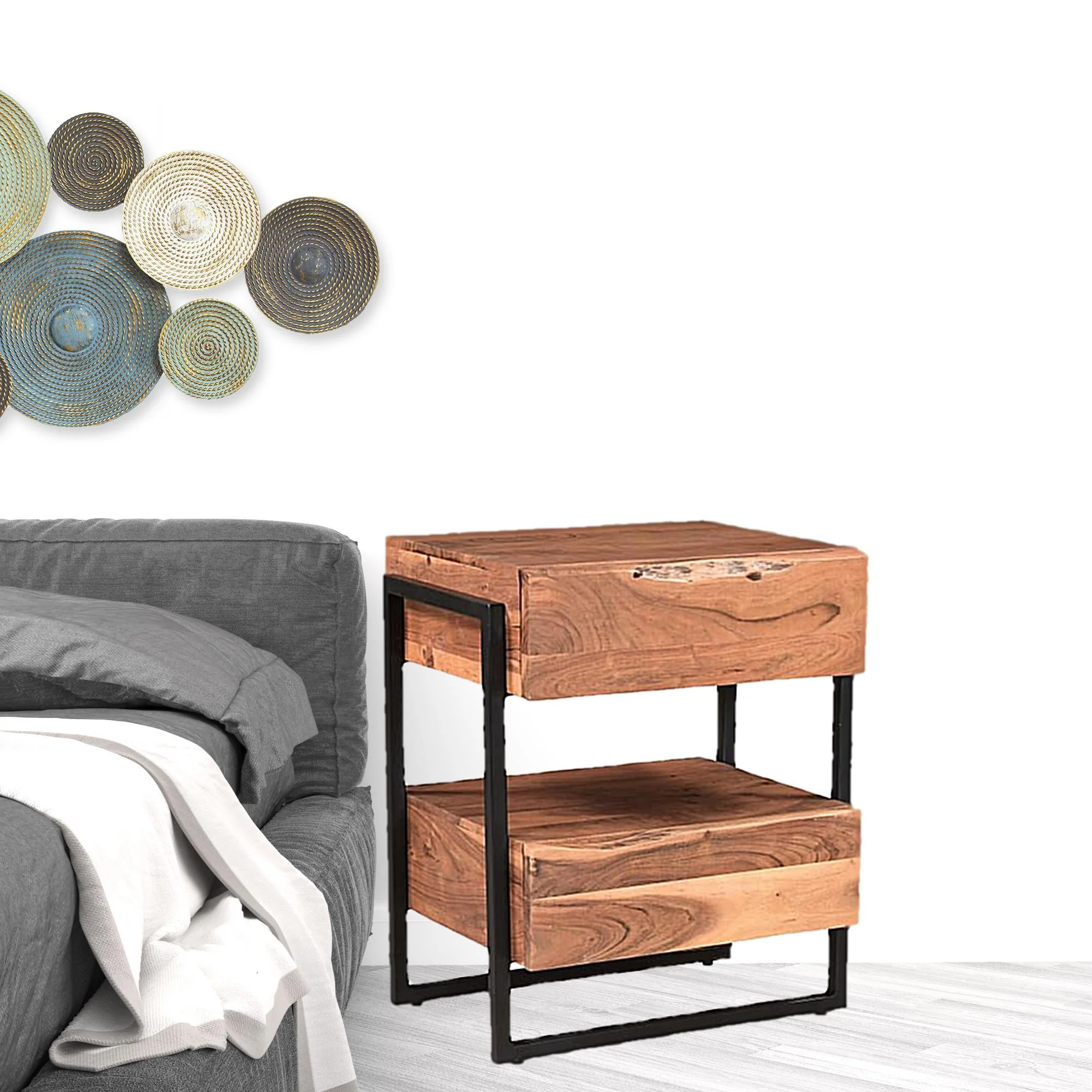 Brown Two Drawer Wood and Metal Nightstand By Homeroots - Image 5
