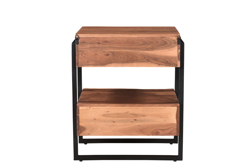 Brown Two Drawer Wood and Metal Nightstand By Homeroots - Image 6