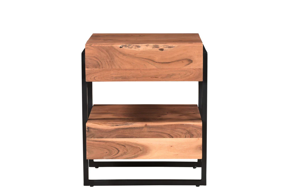 Brown Two Drawer Wood and Metal Nightstand By Homeroots - Image 7
