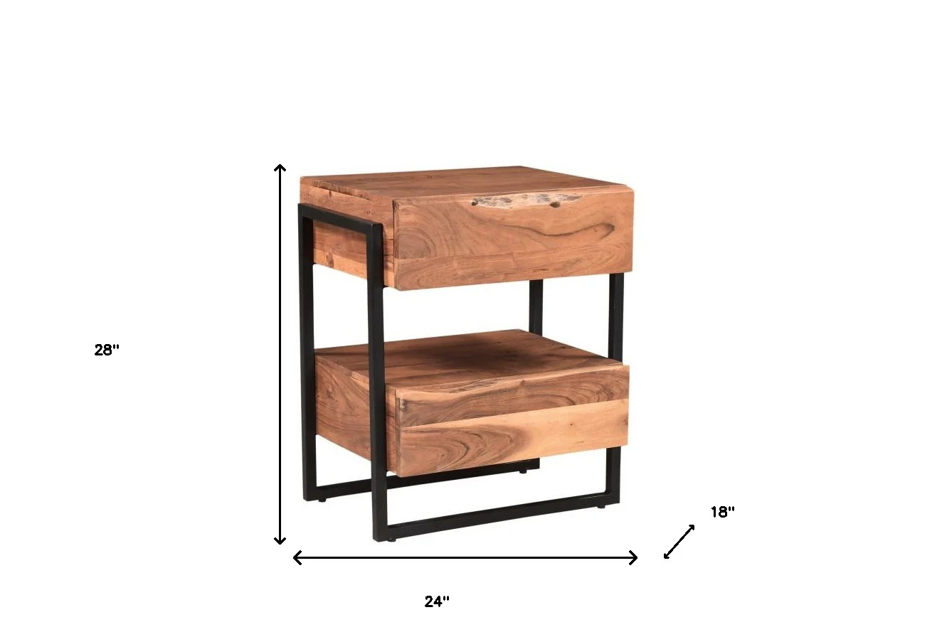 Brown Two Drawer Wood and Metal Nightstand By Homeroots - Image 8