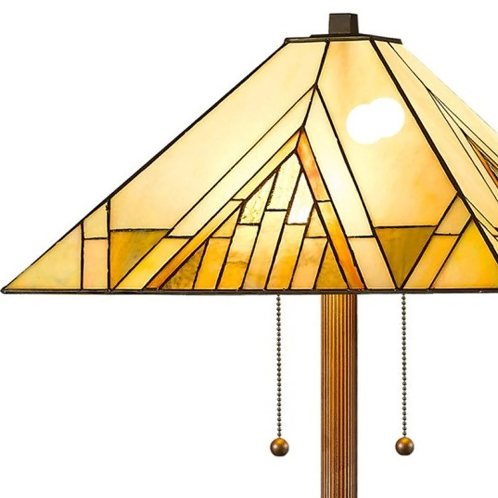 Brown Two Light Beige And Brown Geometric Stained Glass Floor Lamp By Homeroots - Image 10