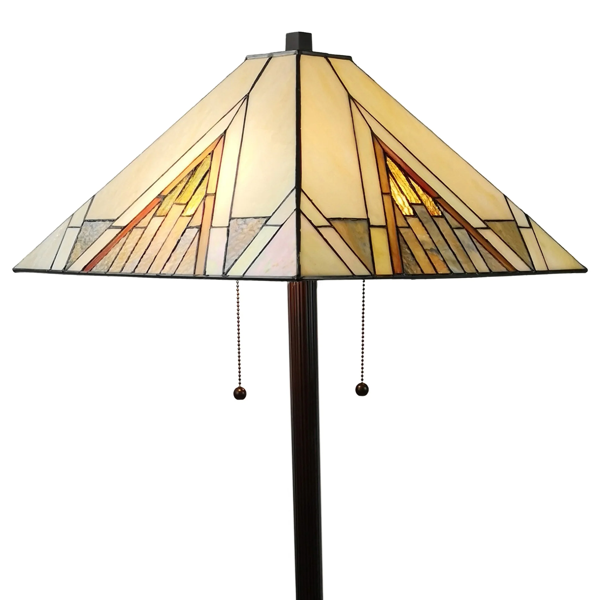 Brown Two Light Beige And Brown Geometric Stained Glass Floor Lamp By Homeroots - Image 6