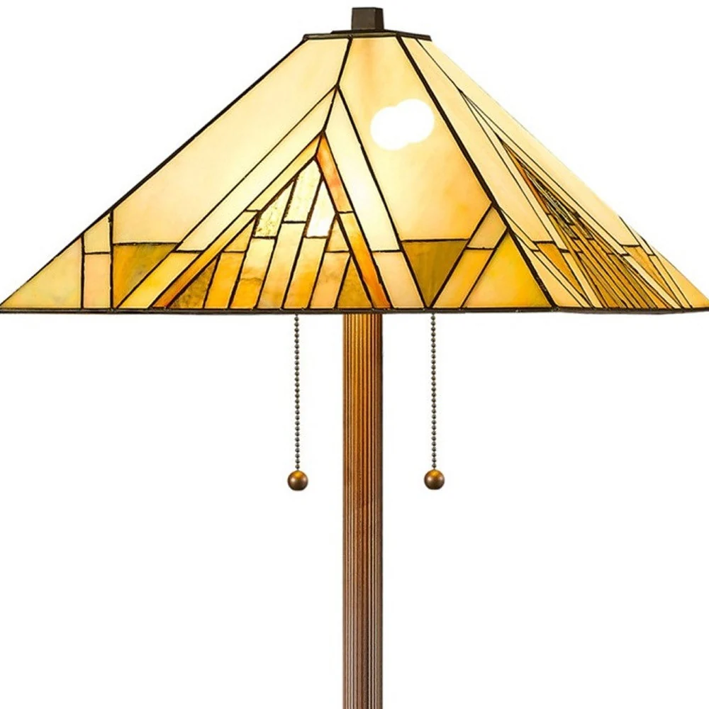 Brown Two Light Beige And Brown Geometric Stained Glass Floor Lamp By Homeroots - Image 9