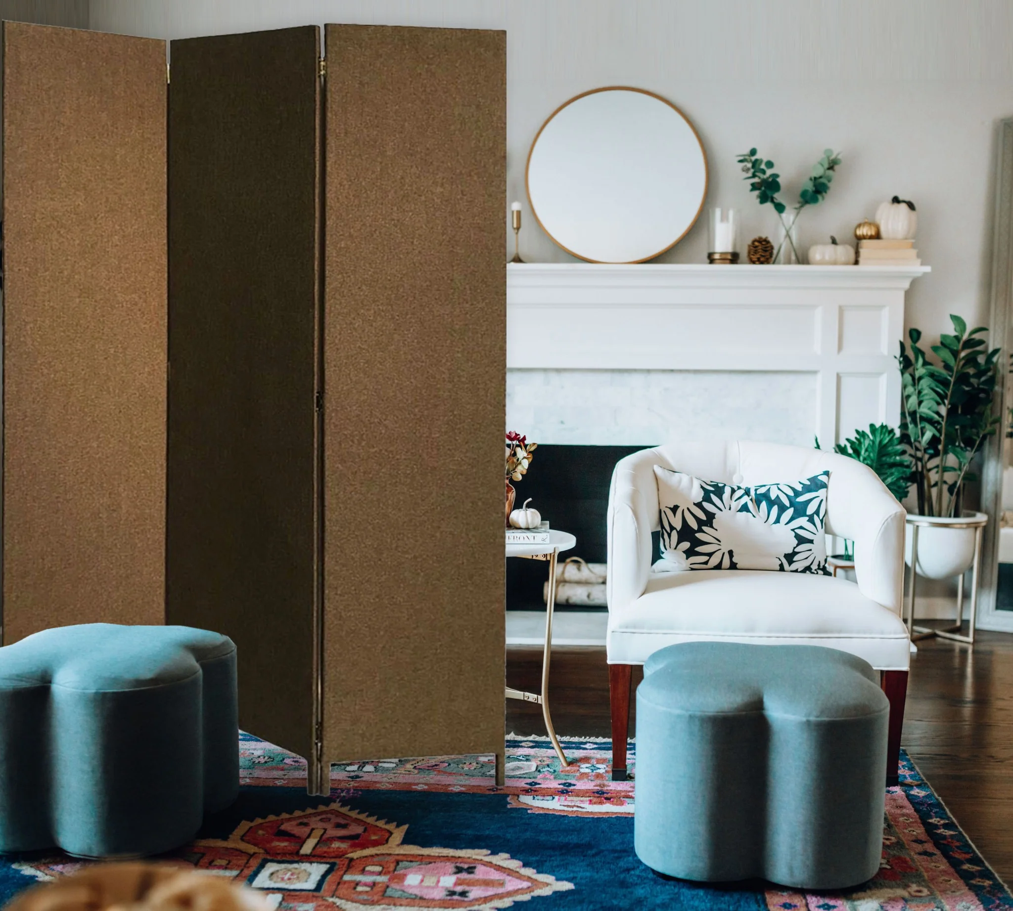 Brown Upholstered 3 Panel Room Divider Screen By Homeroots - Image 4