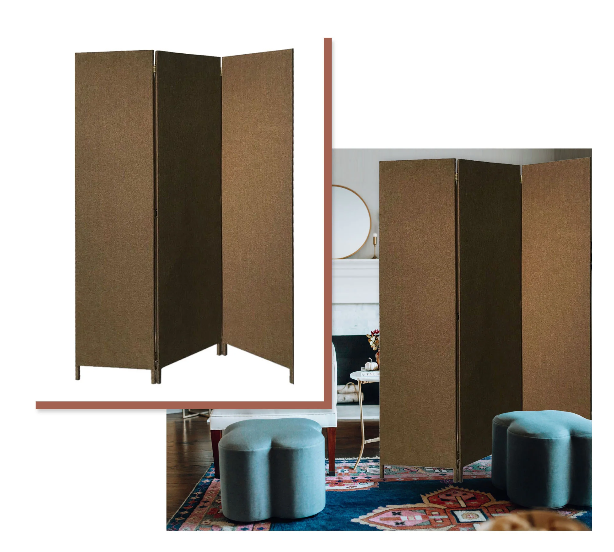 Brown Upholstered 3 Panel Room Divider Screen By Homeroots - Image 5
