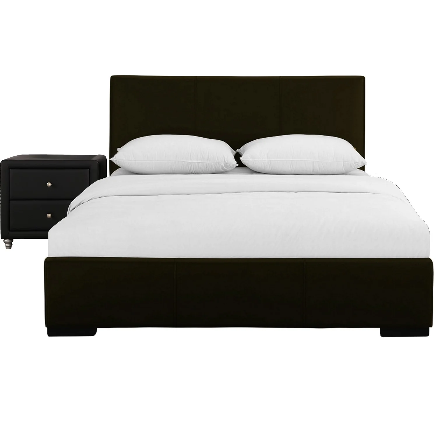 Brown Upholstered Full Platform Bed With Nightstand By Homeroots - Image 2