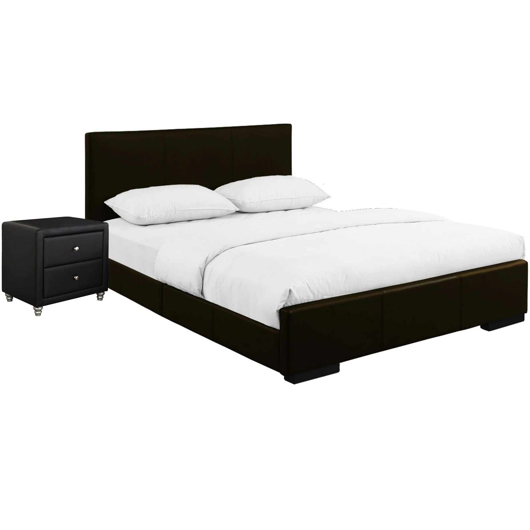 Brown Upholstered Full Platform Bed With Nightstand By Homeroots - Image 3